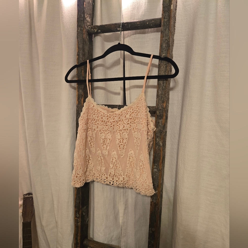 Anthropologie Cream Lace/ Pink Top
